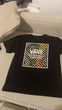 Vans Off The Wall Black Rainbow Checkerboard Graphic short sleeve T-Shirt